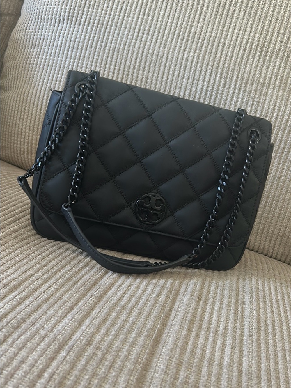 Tory Burch Black Quilted Chain-Handle Shoulder Bag